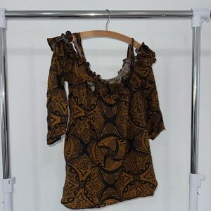Manuhealii Brown and Black Patterned Blouse